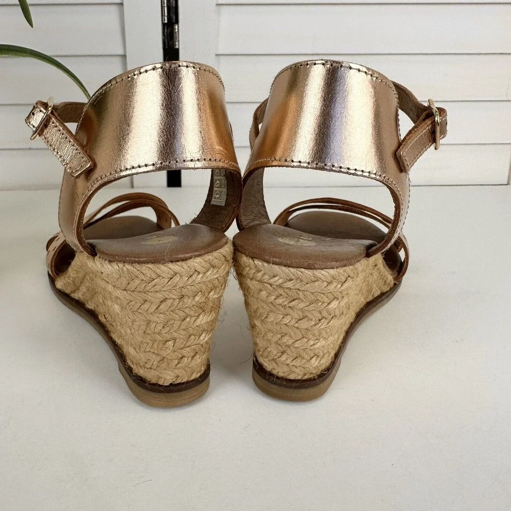 Eric Michael Rose Gold Metallic Espadrille Wedge Sandals Spain Shoes EU‎ 39 US 9